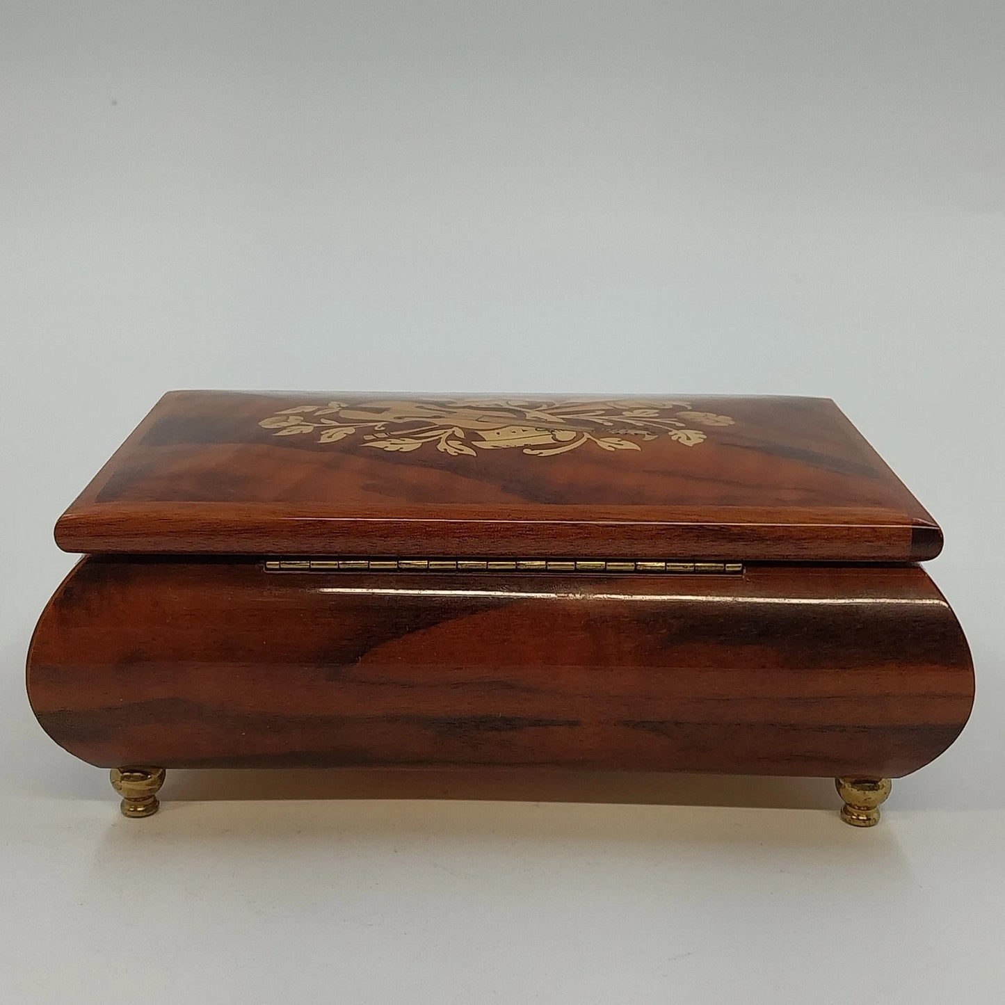 MAPSA Swiss Musical Movement Box Edelweiss Brass Wood Lacquer Music Jewelry Box