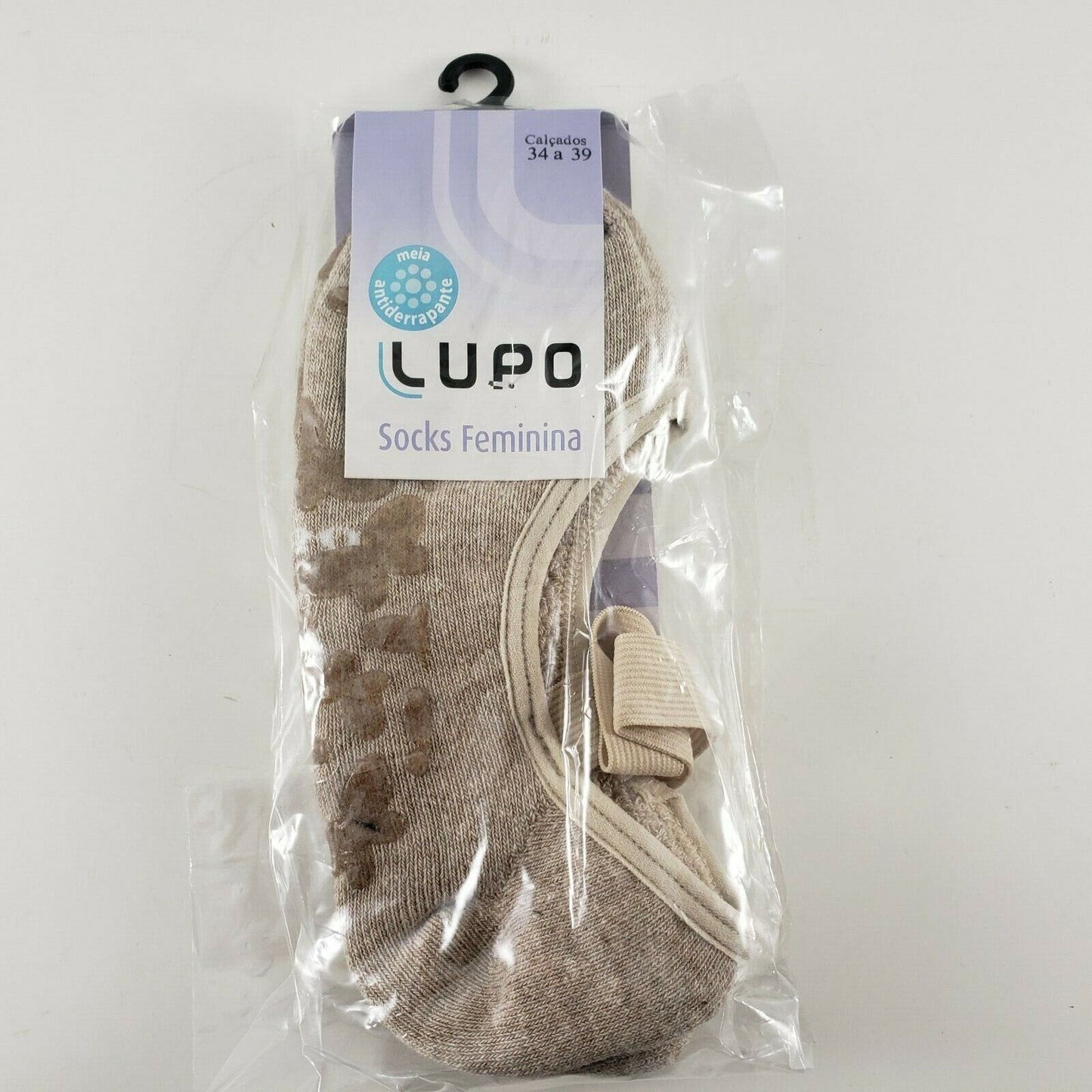 NEW Lupo Yoga Pilates Socks Medium Butterfly Gripper Treads Beige Barre Workout