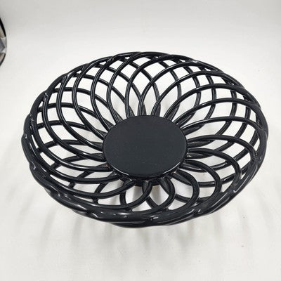Black Lattice Glazed Ironstone Bread Fruit Bowl Basket Palermo by Artimino 13"d