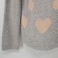 LC Lauren Conrad Women’s sweater Grey Pink Fuzzy Heart Large Size Long Sleeve