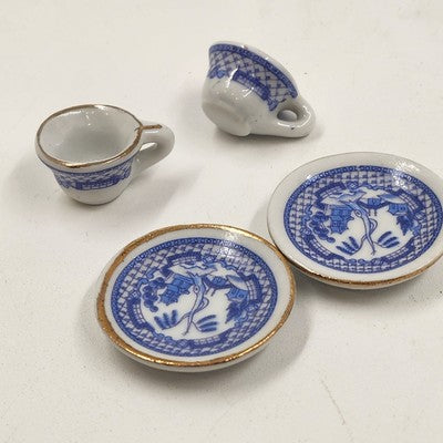 Collectible Miniature Tea Set Blue Chinese Willow Tree w/ Box Home Decor