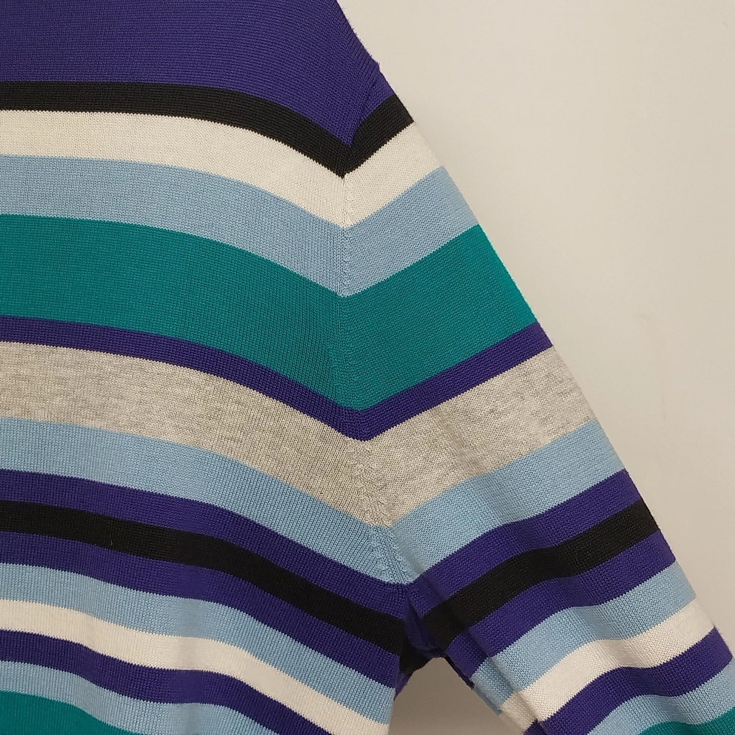 Lands' End Supima Cotton Cardigan Sweater Women Large 14-16 Blue Striped Button