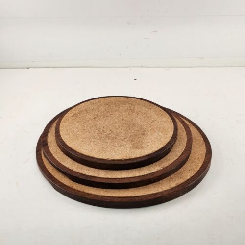 3 Round Wooden Hot Pad Trivets Cork Top 7" 8.5" and 10" Diameter Finger Grips