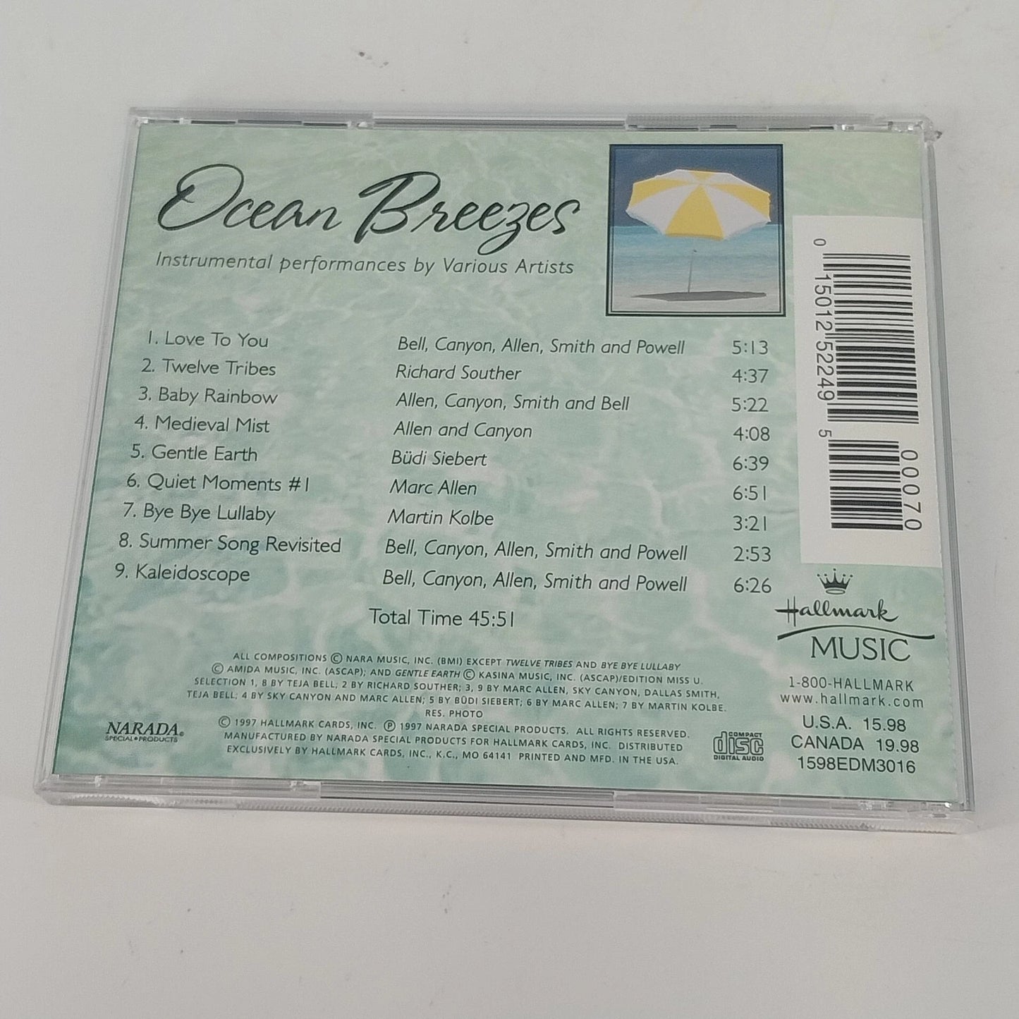 Hallmark Ocean Breezes Soft Sounds of the Seashore CD Narada Instrumental 1997