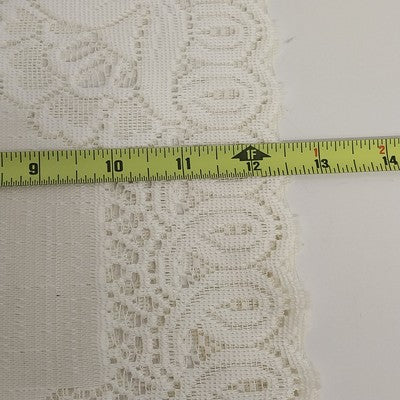 Set of 2 White Rectangle Lace Table Runners w Floral Doilies Scalloped Edge 33.5"