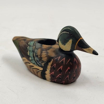 Mallard Duck Decoy Candle Holder Hand Painted Wooden 5.5" Rustic Philippines Vtg