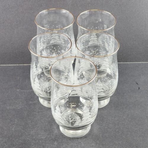 5 Arby's Drinking Glasses Winter Wonderland Tree Libby's Vintage 3" d x 5.25" h