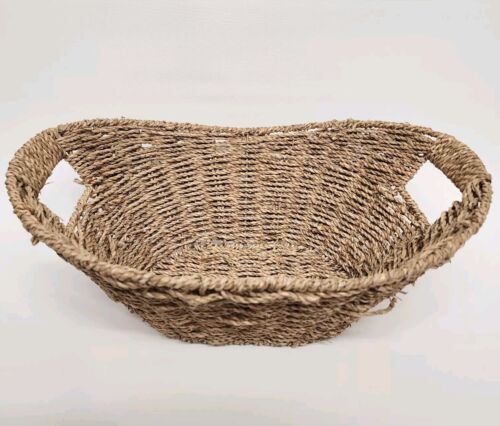 Wicker Basket Oval 11" x 16" Brown Vintage Handles Centerpiece Vanity Vintage