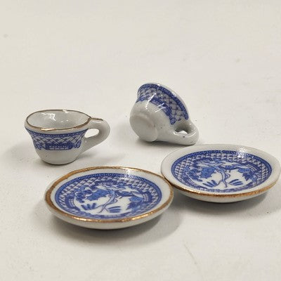 Collectible Miniature Tea Set Blue Chinese Willow Tree w/ Box Home Decor