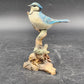 Molded Painted Blue Jay Bird Sculpture Resin 5.5" Perched On Branch Figurine Vtg