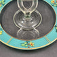 Reverse Painted Glass Tidbit Tray French cottage tableware Blue 11" MCM Server