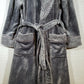 Women’s Fleece Bathrobe Turquaz Plush Soft Warm Gray Size Medium Waffle Trim NWT