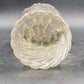 Clear Glass Swirl Decorative Jar w Carved Wood Fleur De Lis Lid & Beaded Chain