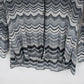 Women's Medium Black White Chevron Pleated Blouse Lettuce Trim 3/4 Sleeve