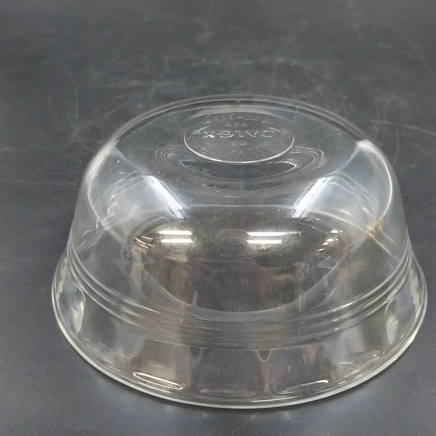 Pyrex 464 Clear Glass Custard Baking Bowls 4 Pcs Scalloped 3 Ring 10 oz USA Vtg