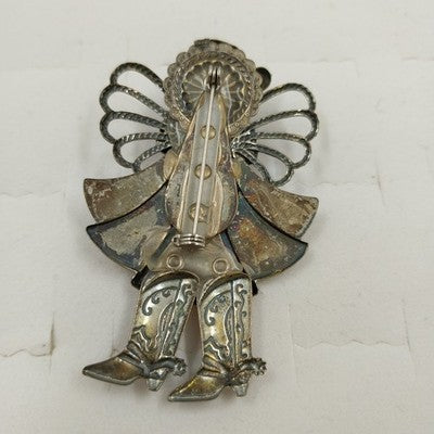 Silver Tone Cowgirl Angel Brooch Pin Western Angel w Hat & Boots 2.5" Vintage