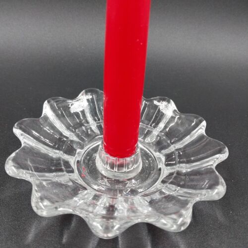 Indiana Glass Holly 3 Pc Clear Candlelamp Set Red Candle Holiday Classics USA