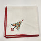 Set of 6 White Christmas Napkins 16" Red Hem Embroidered Holiday Designs