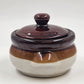 French Onion Soup Bowl Crock w Lid Casserole Dish Finger Grips Brown Stoneware