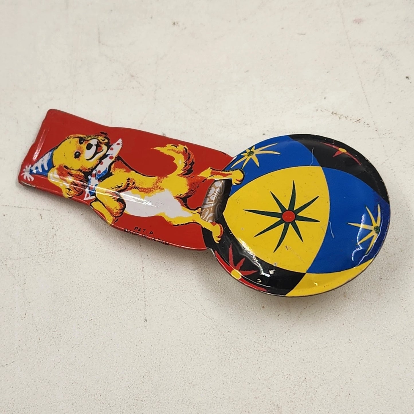 Tin Litho Dog Circus Whistle Toy Made in Japan Working Metal Toy 1960's Vintage