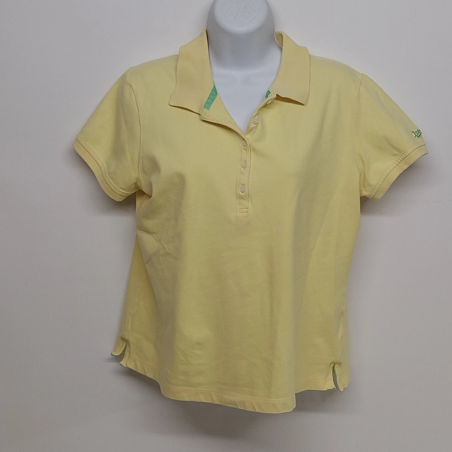 IZOD Women's Yellow Stretch Polo Shirt Large Cotton Blend Short Sleeve Classic