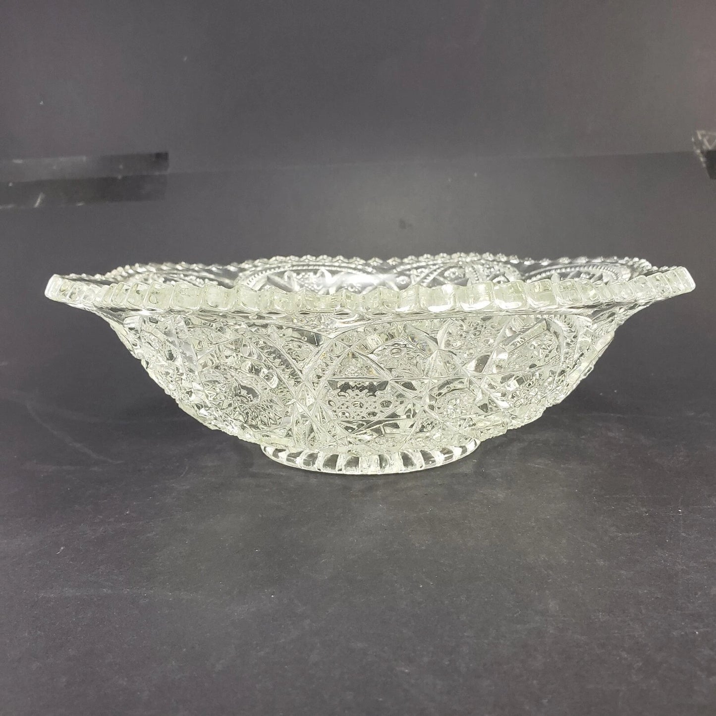 Imperial Glass Clear Bowl Antique Hobstar Criss-Cross Sawtooth Edge 10" 1909