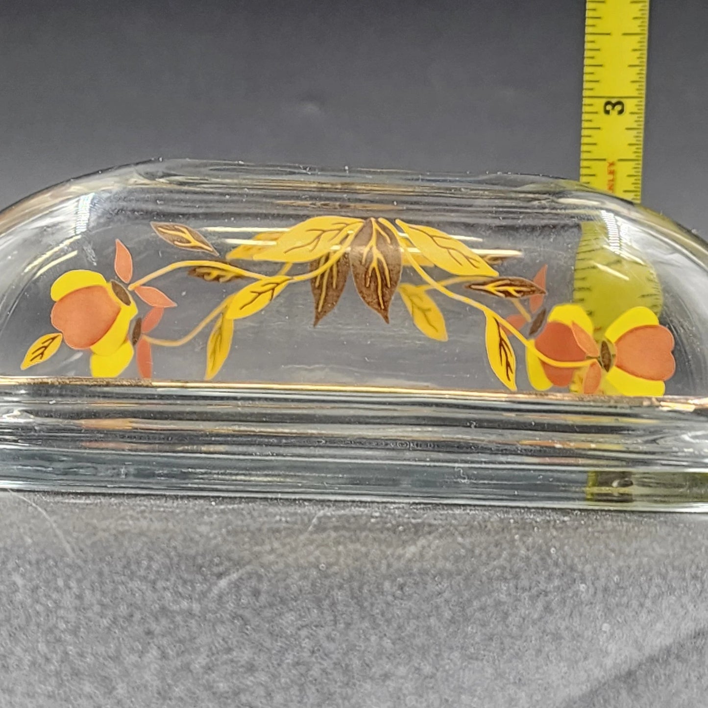 Autumn Leaf Glass Covered Butter Dish 1/4 Lb Hall's Superior Jewel Tea MCM Vtg