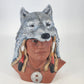 Native American Style Ceramic Bust Wolf Headdress Statue 11.5" Large Crystalline