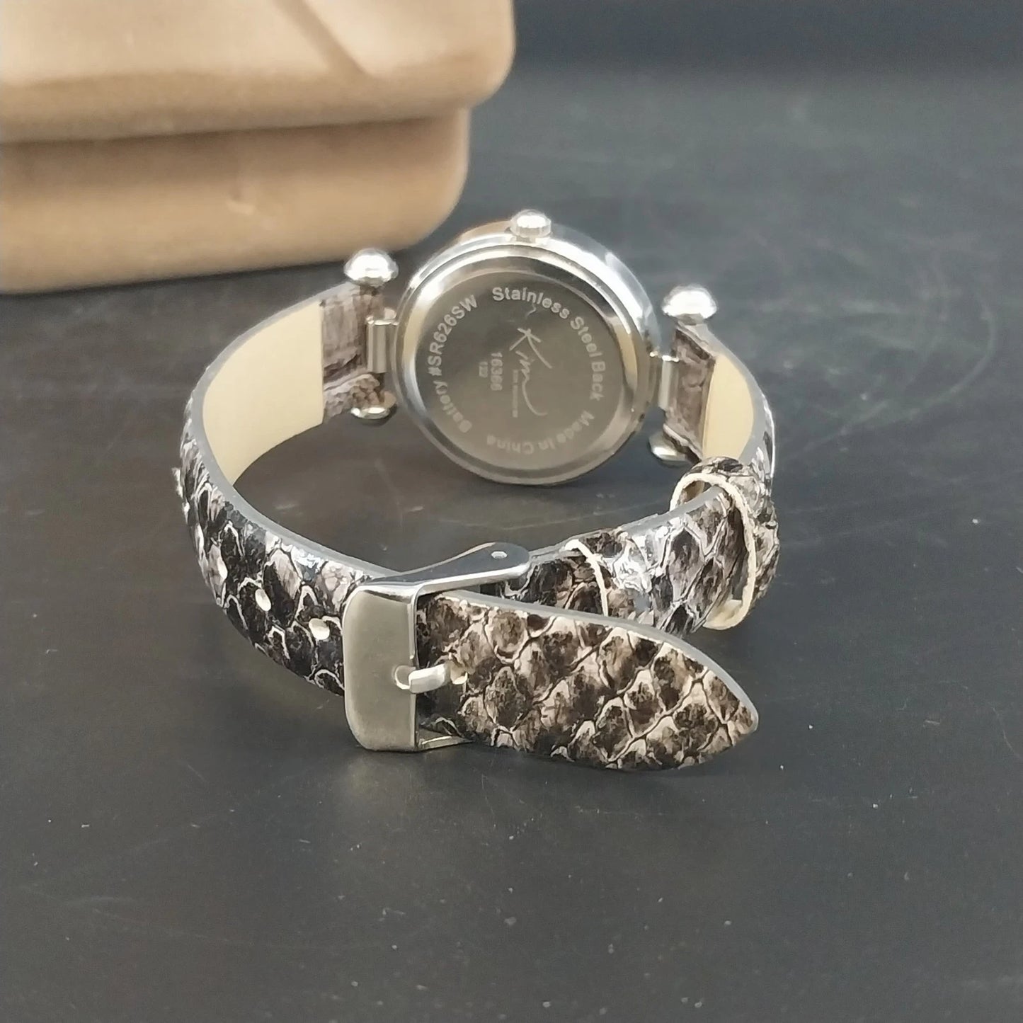 Kim Rogers Women's Watch 16366 Silver Tone Gray Snakeskin Band Boxed New Battery