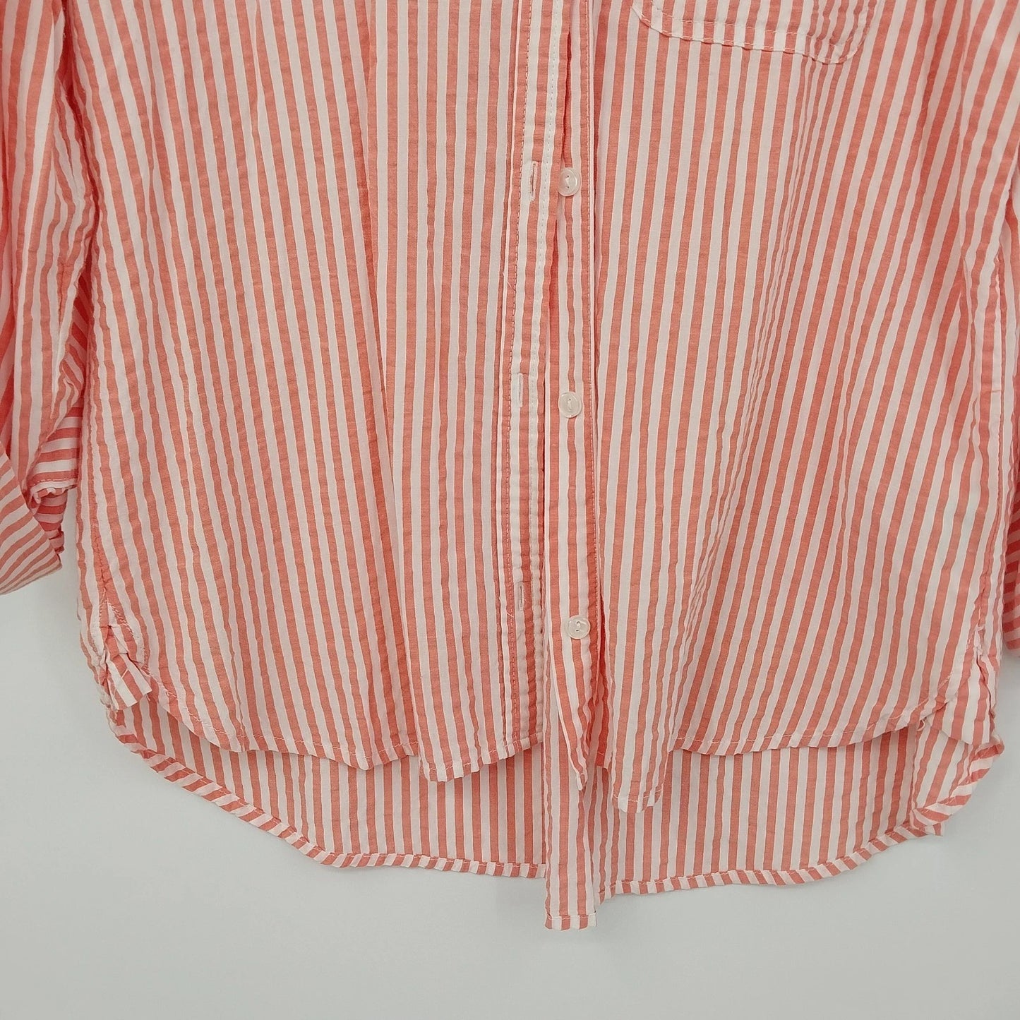 Velvet Heart Women's Peach White Striped Button Down Blouse Roll Tab Sleeve XL