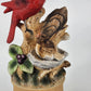 Cardinal & Baby Bird Music Box Figurine Red Bird Family Tree Stump Ceramic 8"