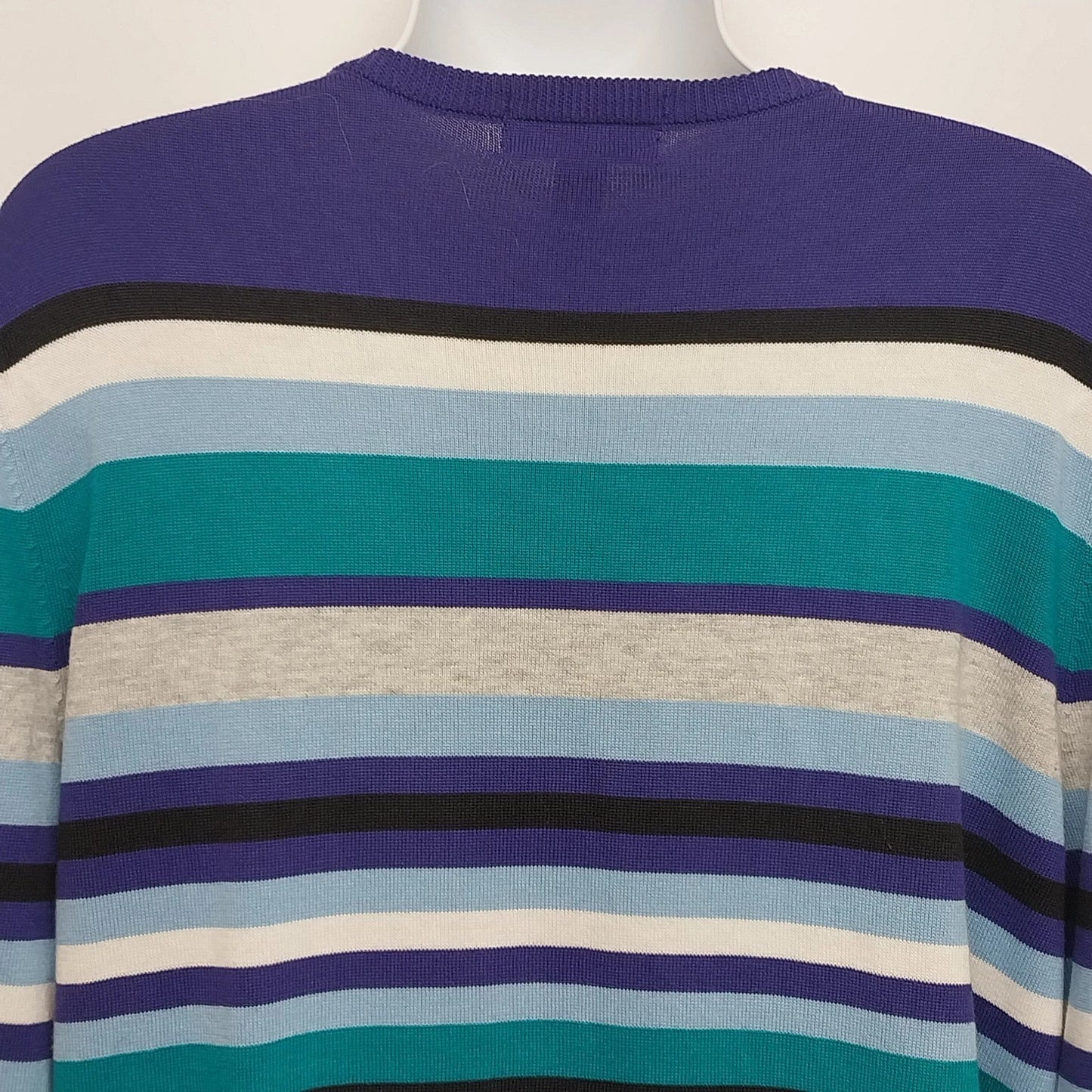 Lands' End Supima Cotton Cardigan Sweater Women Large 14-16 Blue Striped Button