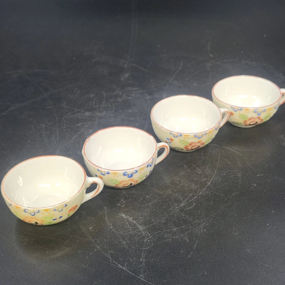 Floral Demitasse Tea Coffee Cups 2.5"d Set of 4 Porcelain Handle Japan Vintage