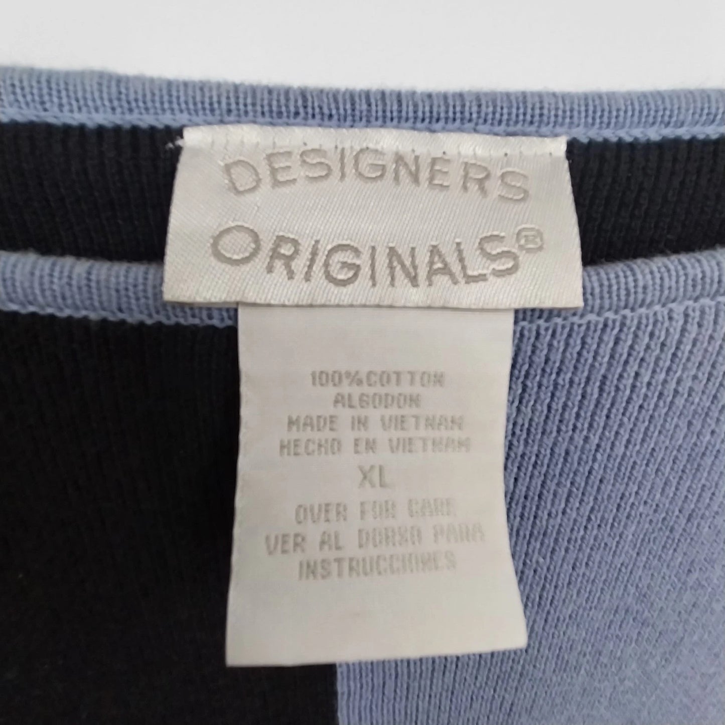 Designers Originals Color Block Top Women XL Black Blue Short Sleeve Cotton