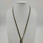 Gold Tone & Black Ribbon Chain w Black Faceted Beads Chain Tassels 48" Necklace