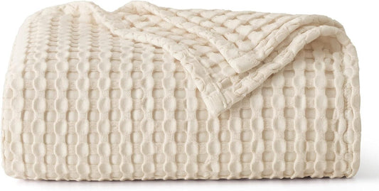 Bedsure Get Cozy Cotton Waffle Blanket Throw 50 x 70 BEIGE Comfy Bedroom