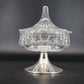 Heavy Glass Thumbprint Candy Dish Compote w Lid Silver Metal Base 7" Vintage