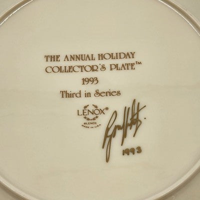 Lenox 1993 Annual Collector Christmas Plate 3rd in Series Signed Fireplace Image