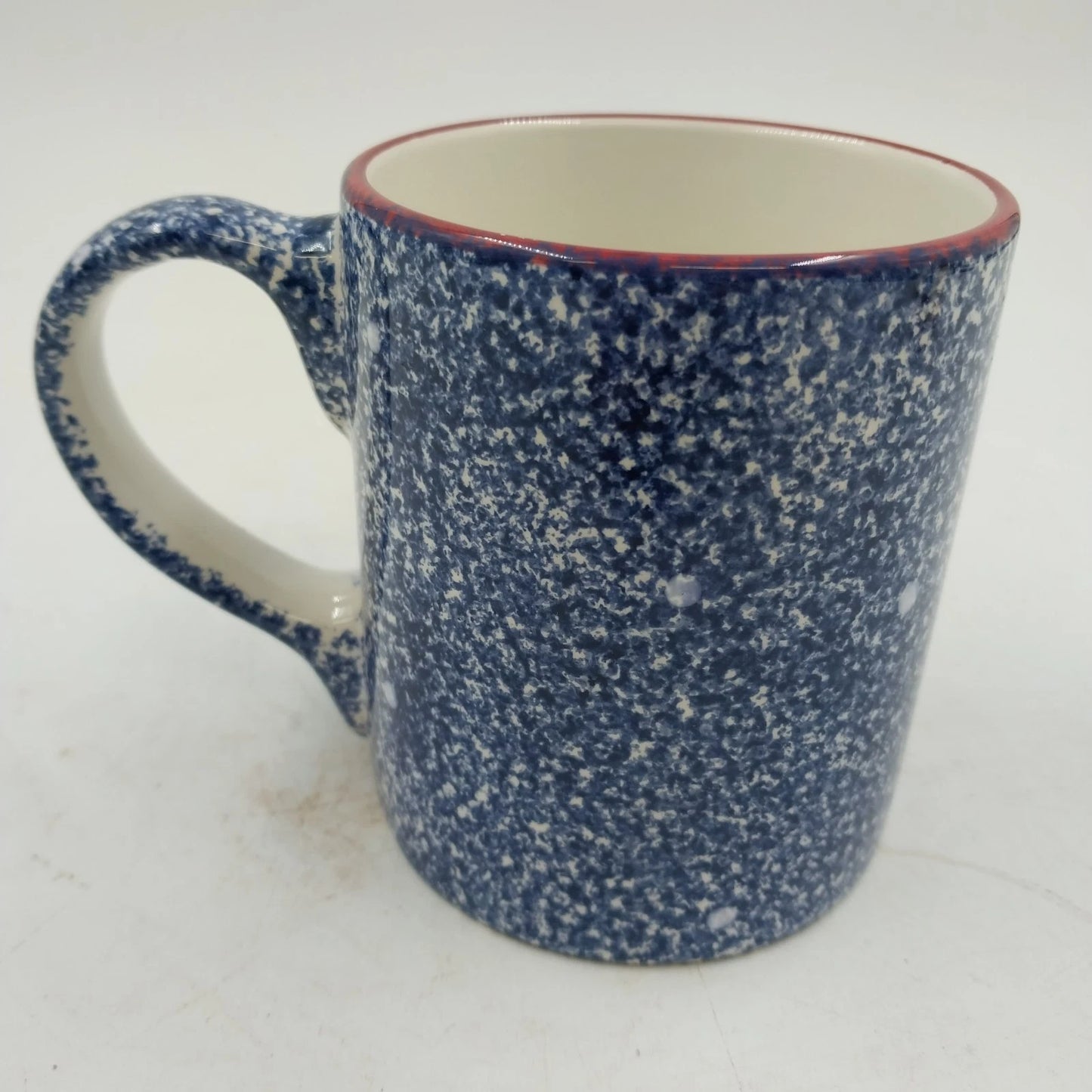 Coffee Mug Cook's Bazaar Holly Mountain Lodge Winter Scene Blue Speckled Rim Vtg