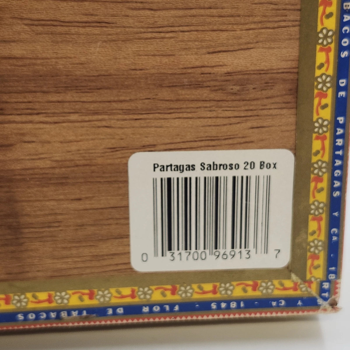 Partagas Flor de Tabacos 1845 Sabrosos 20 Empty Wooden Cigar Box Vintage