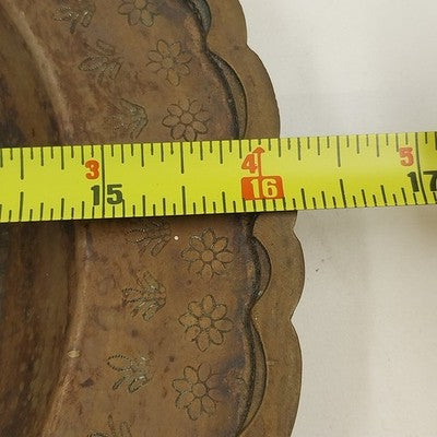 Oval Brass Serving Tray 16.25" Etched BLESSING Patina Hong Kong Mid Century
