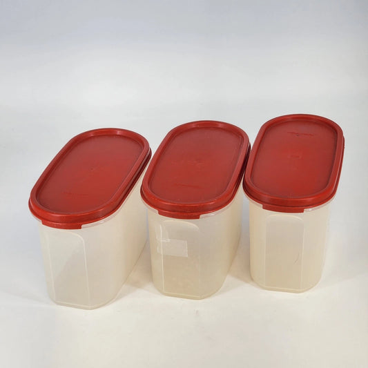 3 Tupperware 1612-3 Modular Mates Oval No 2 4.75 Cup w Red Lids 1616 Vintage