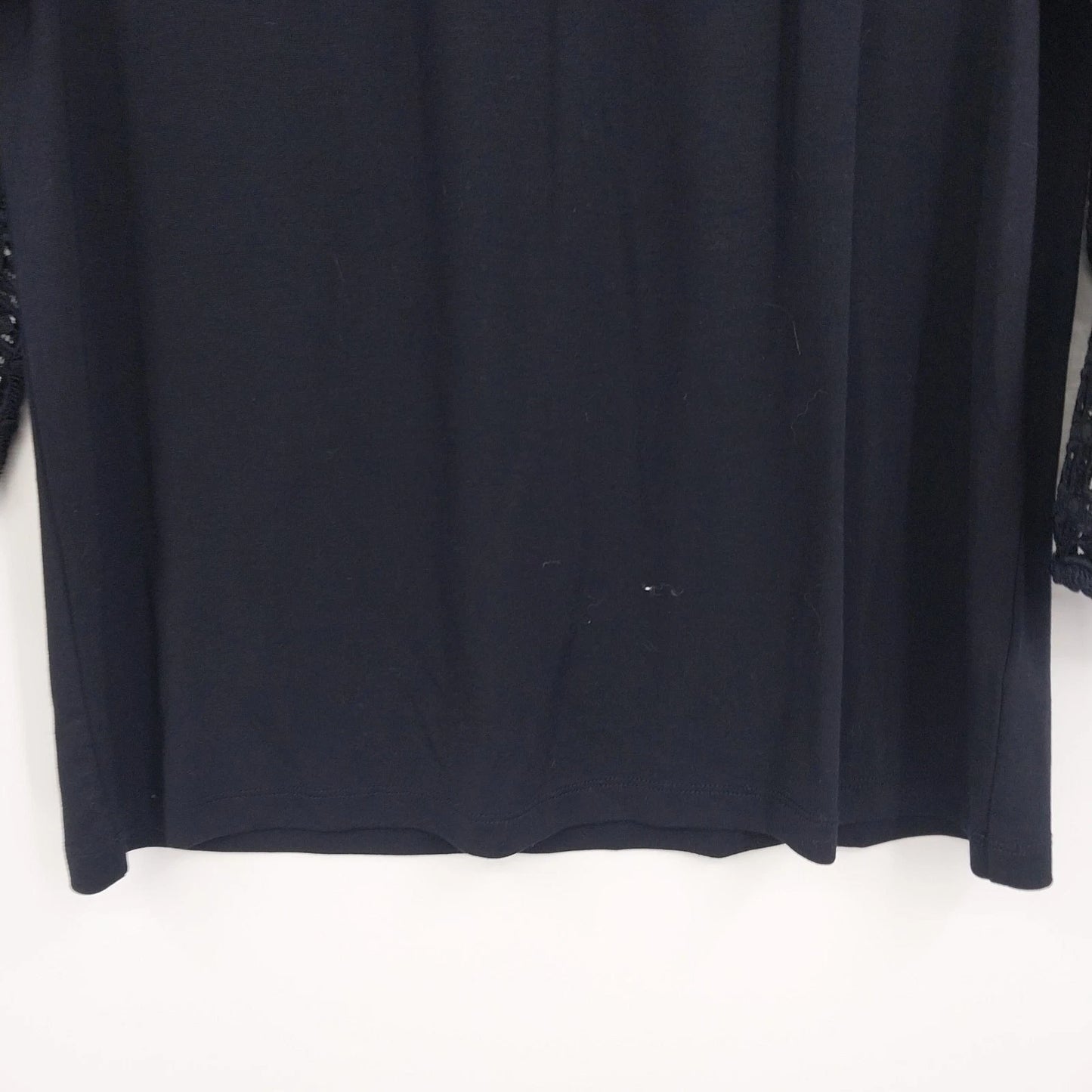 Talbots Petite Navy Blue Lace Sleeve Blouse Women MP 3/4 Sleeve Crochet Knit Top