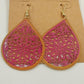Plunder Mollie Pink Orange Teardrop Shaped Filagree Drop Dangle Earrings Jewelry