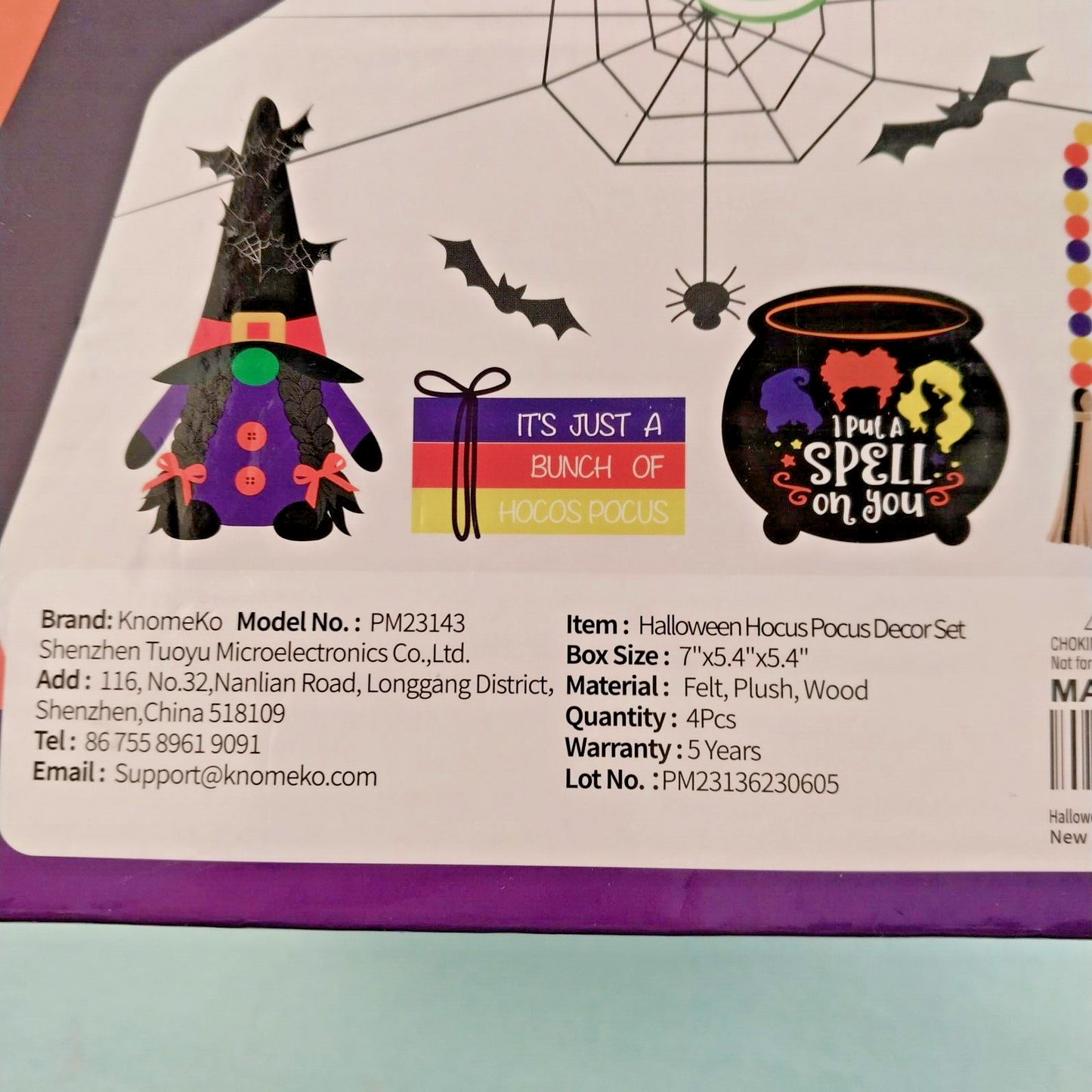 Knomeko Halloween Decoration 5 pcs Hocus Pocus Set Witch Gnome Wood Garland NIB