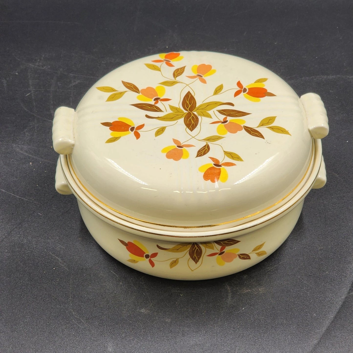Autumn Leaf Radiance Covered Casserole 2qt Halls Superior Jewel Tea MCM Vintage