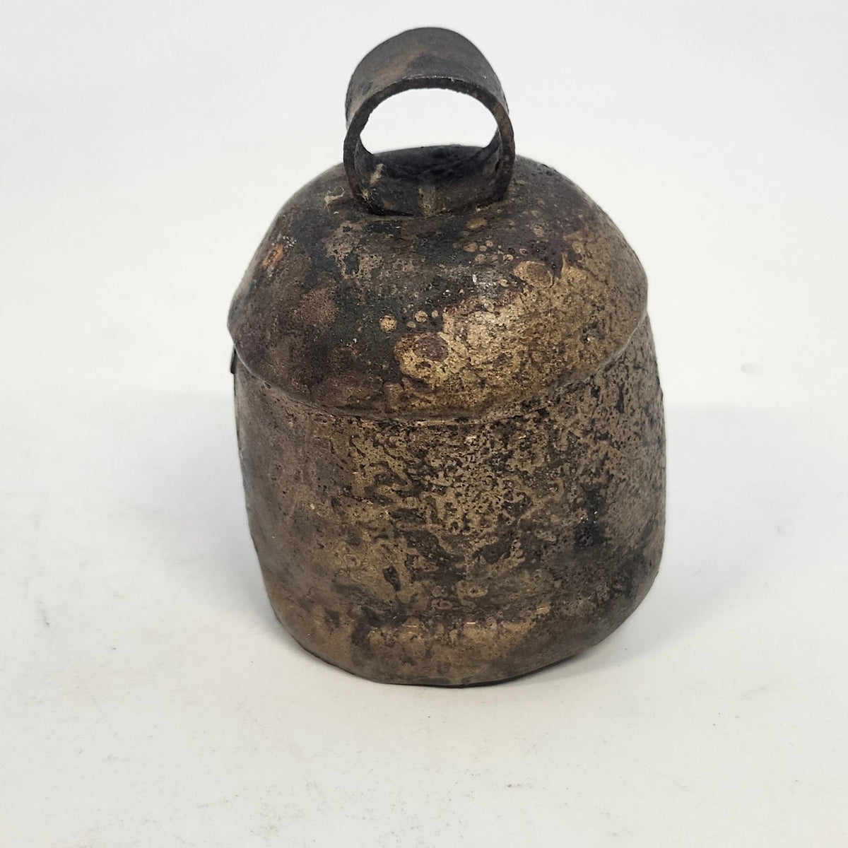 Rustic Metal Cow Bell Wooden Clapper Small Primitive Farmhouse 3" x 2" Vintage