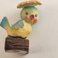 Inarco Bird on Log Figurine Japan Blue Yellow Porcelain Flower Hat 4¼" # E-1677