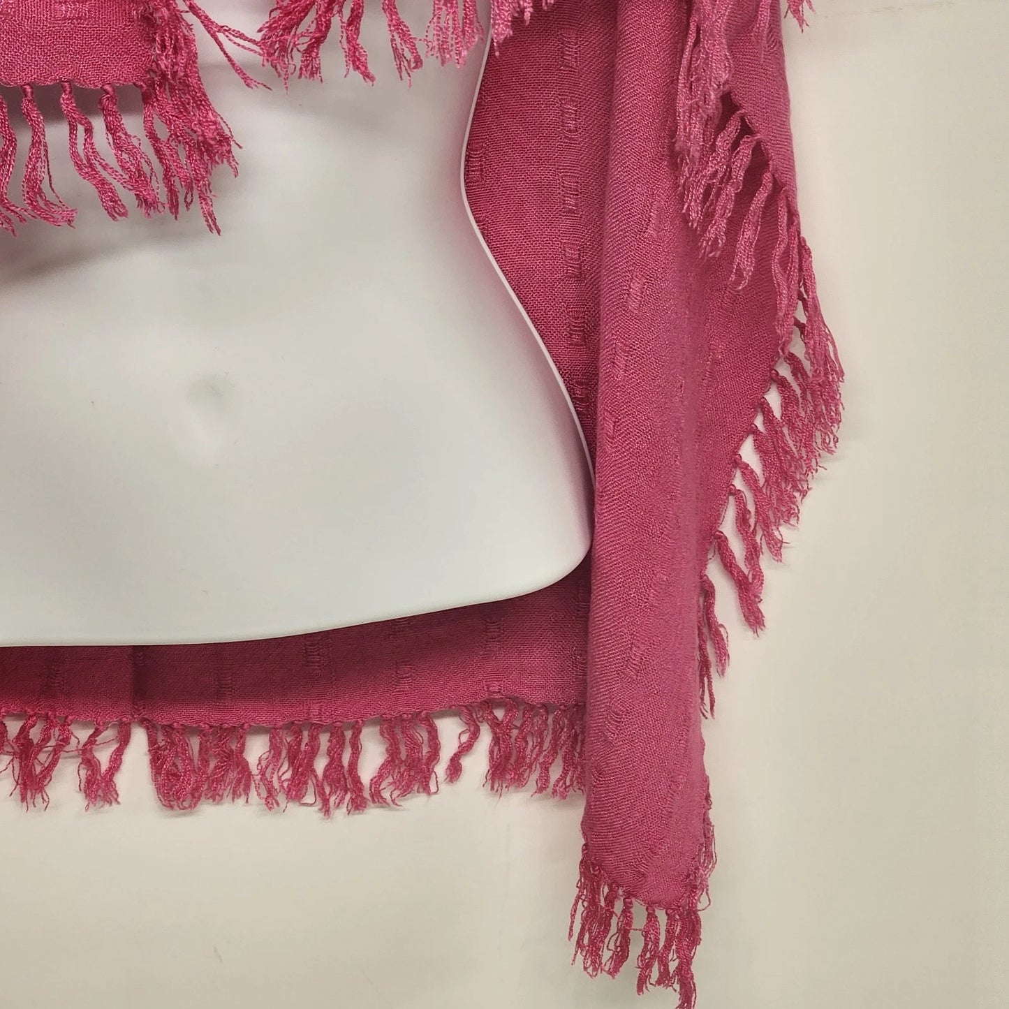Glentex Pink Rebozo Scarf Handwoven Cotton Fringe 28x28