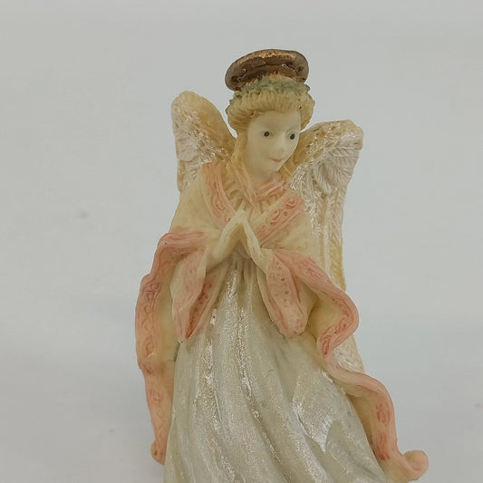 Praying Angel White Pink Resin Figurine Textured Halo 5" United Design Corp USA